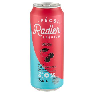 Pécsi Radler alkoholmentes világos sör és meggy ízű szénsavas üdítőital keverék 0,5 l