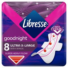 Libresse Ultra+ Goodnight Extra Large szárnyas egészségügyi betét, éjszakai használatra 8 db