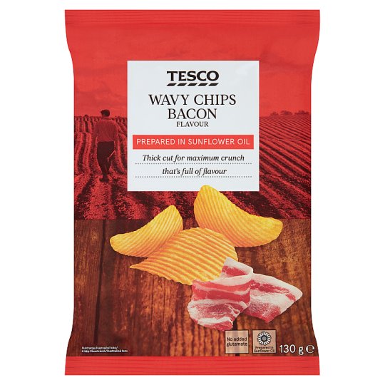 Tesco bacon ízű hullámos burgonyachips 130 g Tesco Bevásárlás