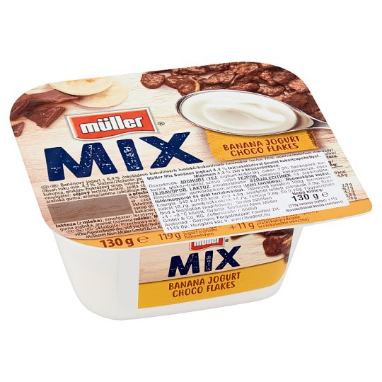 Müller Mix banános joghurt tejcsokoládéval bevont kukoricapehellyel 130 g