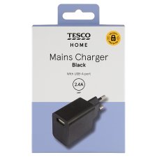 Tesco Home Mains Charger Black with USB-A Port