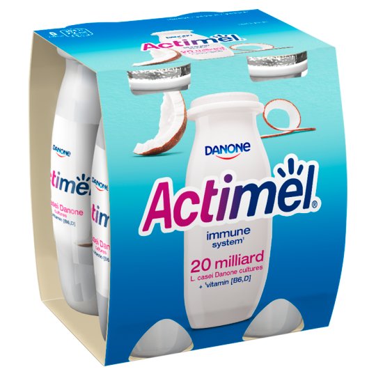 Danone Actimel Fat-Free Yoghurt Drink with Coconut Flavour, B6 and D Vitamins 4 x 100 g (400 g)