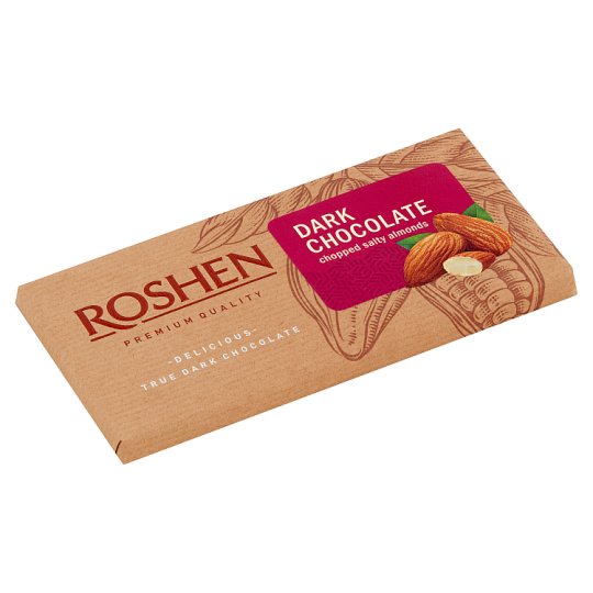 Roshen Dark Chocolate with Chopped Salted Almonds 90 g Tesco Groceries