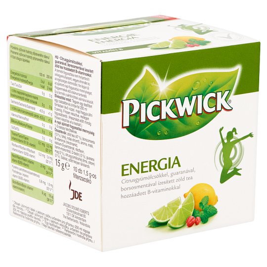 Pickwick Energia citrusgyümölcsökkel, guaranával, borsosmentával ízesített zöld tea 10 filter 15 g
