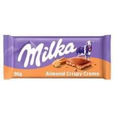 Milka alpesi tejcsokoládé mandulás krémtöltelékkel és karamellizált, sózott manduladarabokkal 90 g