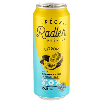 Pécsi Radler alkoholmentes világos sör és citrom ízű szénsavas üdítőital keverék 0,5 l