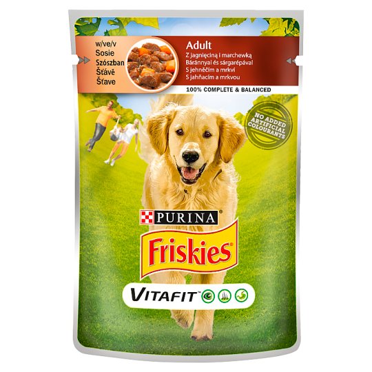 Friskies Vitafit teljes értékű állateledel felnőtt kutyáknak báránnyal, sárgarépával szószban 100 g