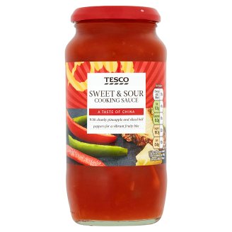 Tesco édes-savanyú szósz ananásszal, sárgarépával, piros- és zöldpaprikával 510 g