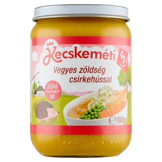 Kecskeméti glutén- és tejszármazékmentes vegyes zöldség csirkehússal bébiétel 5 hónapos kortól 190 g