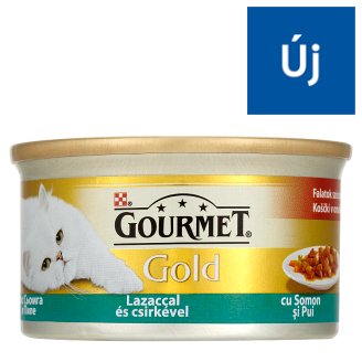 Gourmet Gold teljes értékű állateledel felnőtt macskáknak lazac és csirke falatok szószban 85 g