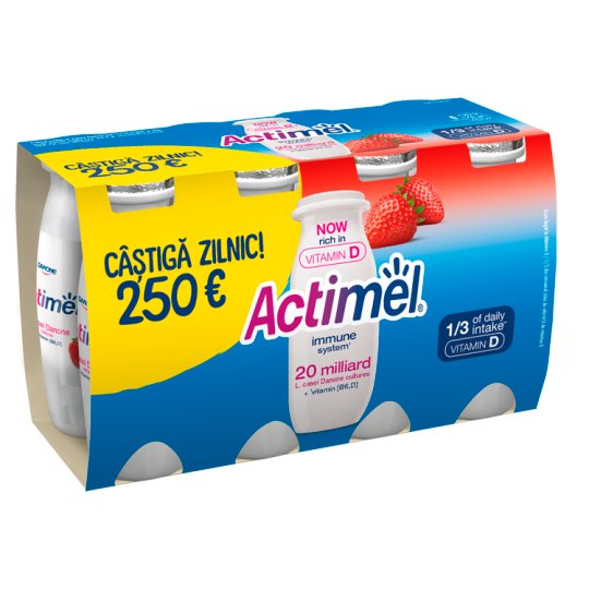 Danone Actimel zsírszegény, élőflórás, eperízű joghurtital B6- és D-vitaminnal 8 x 100 g (800 g)