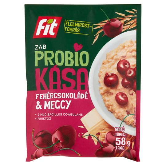 Fit Probio Kása élőflórás zabkása fruktózzal, fehércsokoládéval és meggyel 58 g