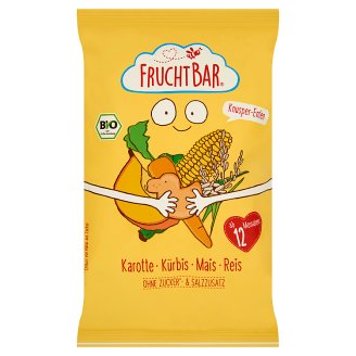 FruchtBar BIO ropogós kukorica snack sárgarépával, sütőtökkel és rizzsel 12 hónapos kortól 30 g