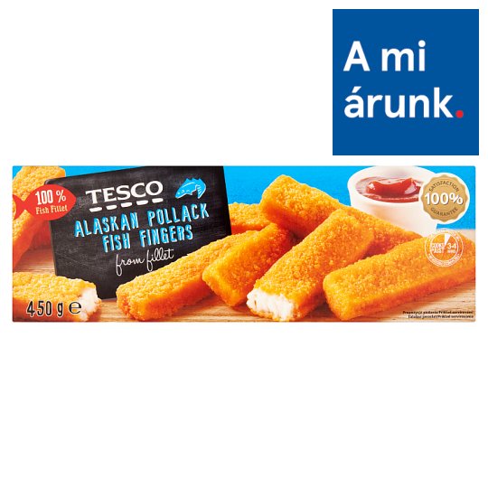 Tesco elősütött, gyorsfagyasztott panírozott halrudak alaszkai tőkehalból 450 g