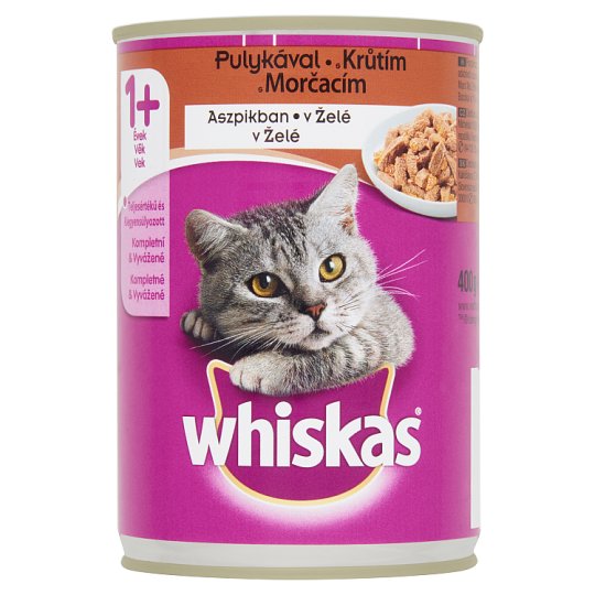 Whiskas 1+ teljes értékű állateledel felnőtt macskák számára pulykával aszpikban 400 g