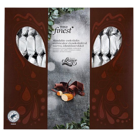 Tesco Finest mandulás-csokoládés szaloncukor étcsokoládéval mártva, édesítőszerekkel 300 g