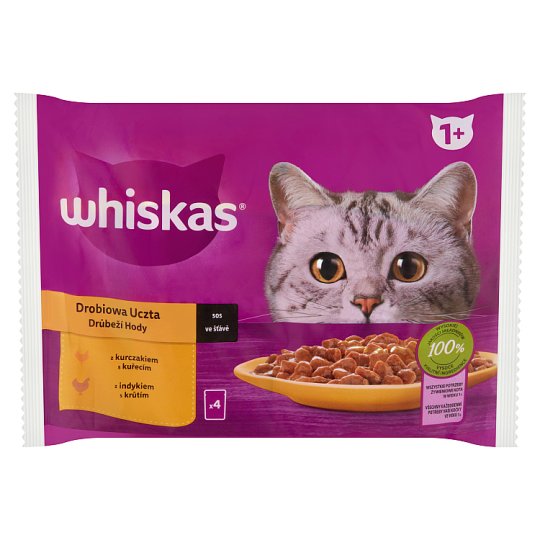 Whiskas 1+ Poultry Selection Complete Wet Food for Adult Cats 4 x 85 g