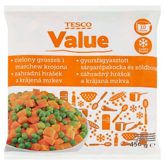 Tesco Value gyorsfagyasztott sárgarépakocka és zöldborsó 450 g
