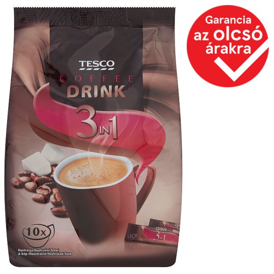 Tesco 3 az 1-ben azonnal oldódó italpor cukorral, krémporral és kávékivonattal 10 x 18 g