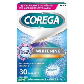 Corega Whitening antibakteriális hatású műfogsortisztító tabletta 30 db