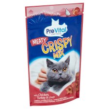 PreVital Crispy Mix jutalomfalatkák macskák számára csirkével, pulykával és májjal 60 g