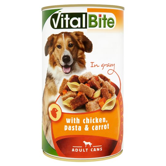VitalBite Konzerv teljes értékű eledel felnőtt kutyák számára csirkével, tésztával és répával 1240 g