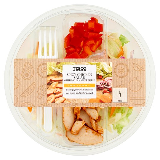 Tesco friss salátakeverék fűszeres csirkehússal és paprikával 230 g