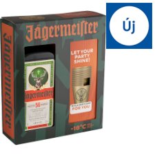 Jägermeister gyógynövénylikőr díszdobozban 10 db alu pohárral 35% 0,7 l