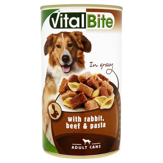 VitalBite Konzerv teljes értékű eledel felnőtt kutyák számára nyúllal, marhával és tésztával 1240 g