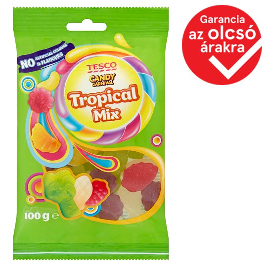 Tesco Candy Carnival Tropical Mix trópusigyümölcs-ízű gumicukor 100 g