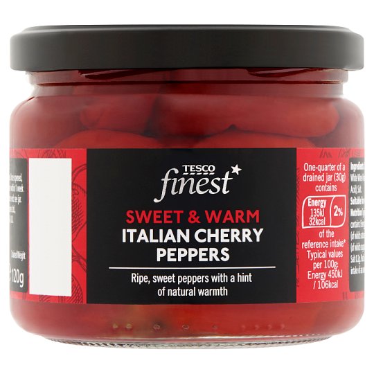 Tesco Finest Sweet & Warm Italian Cherry Peppers in Syrup 300 g Tesco