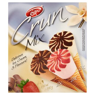 Eispro Crun Mix vaníliás, epres és csokoládés jégkrém ostyatölcsérben 6 x 115 ml