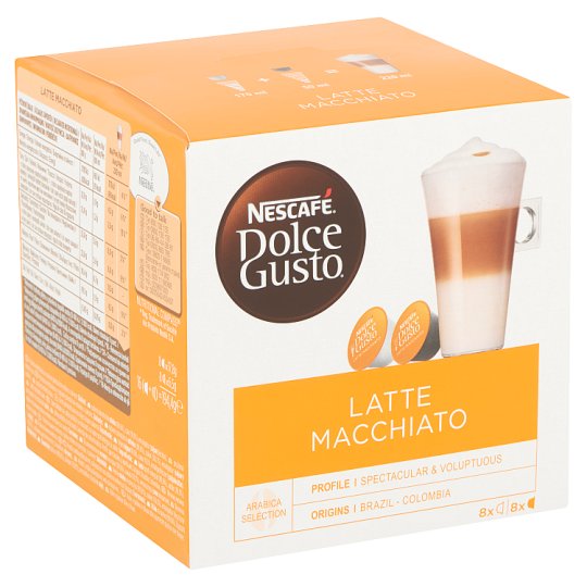 Nescafé Dolce Gusto Latte Macchiato őrölt pörkölt kávé és teljes tejpor cukorral 2 x 8 db 194,4 g