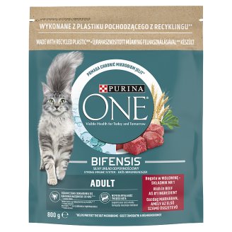 Purina One Adult Cat marhahúsban és teljes kiőrlésű gabonákban gazdag száraz macskaeledel 800 g