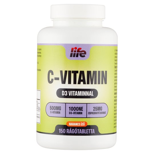 Life Vitamin C 500 mg + Vitamin D3 + Rosehip Extract Orange Flavor