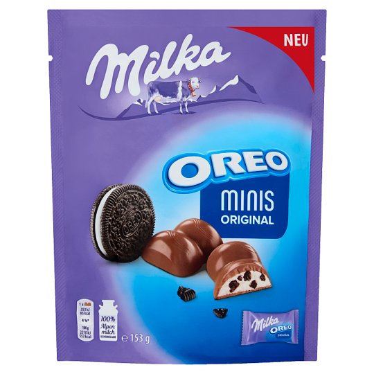 Milka Oreo Minis Original tejcsokoládé kekszdarabokkal és vaníliaízű tejes krémtöltelékkel 153 g