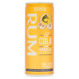 Tesco Carbonated Spirit Drink Made with Rum, Blended with Cola and Spice Flavour 5% 250 ml