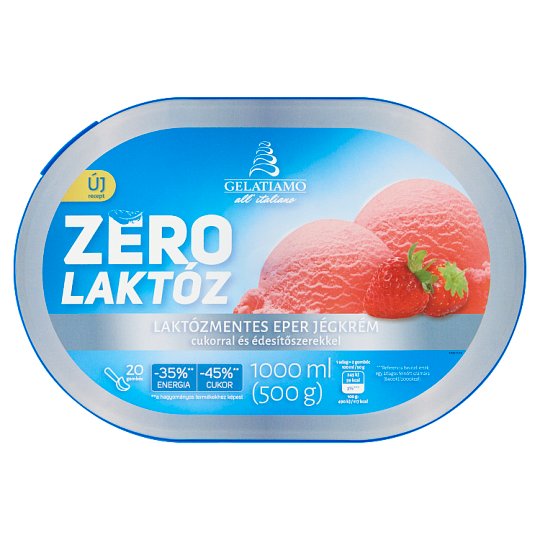 Gelatiamo Zero laktózmentes eper jégkrém cukorral és édesítőszerekkel 1000 ml