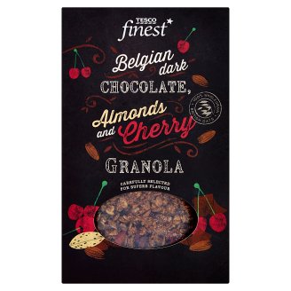 Tesco Finest zabpehely belga étcsokoládéval, mandulával, szárított meggyel és magvakkal 500 g