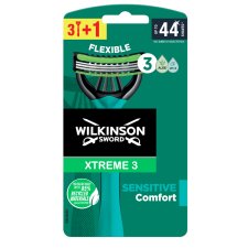 Wilkinson Sword Xtreme3 Sensitive Comfort Disposable Razor with 3 Flexible Blades, Cream Strip 4 pcs