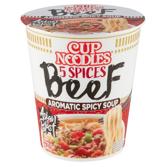 Nissin Cup Noodles fűszeres instant tésztaleves, marha ízesítéssel ázsiai módra 64 g