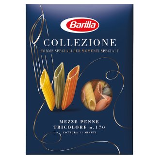 Barilla Collezione Mezze Penne Tricolore paradicsommal, spenóttal ízesített durum száraztészta 500 g