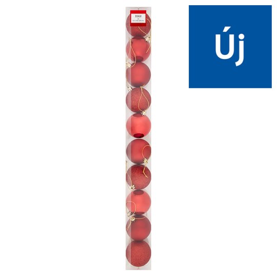Tesco piros gömbdísz hengerben 6 cm 10 db