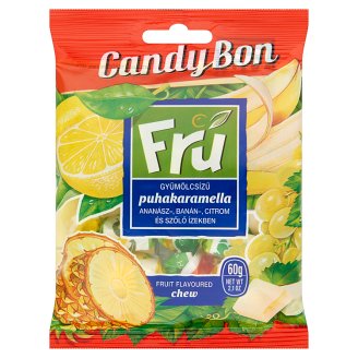 Candy Bon Fru gyümölcsízű puhakaramella ananász-, banán-, citrom és szőlő ízekben 60 g