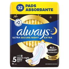 Always Ultra Secure Night Extra (5-ös Méretű) Szárnyas Betét Egészségügyi Betét, 32 Db