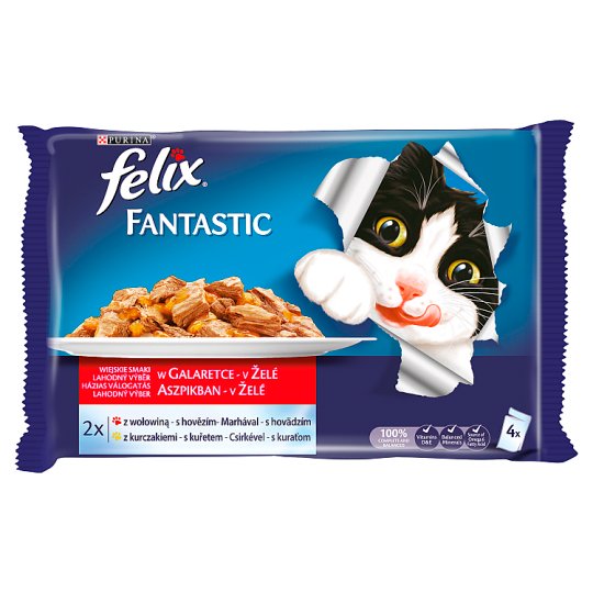 Felix Fantastic Házias Válogatás teljes értékű állateledel felnőtt macskáknak aszpikban 4 x 100 g