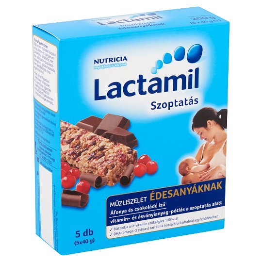 Lactamil Szoptatás áfonya és csokoládé ízű müzliszelet édesanyáknak 5 db 200 g