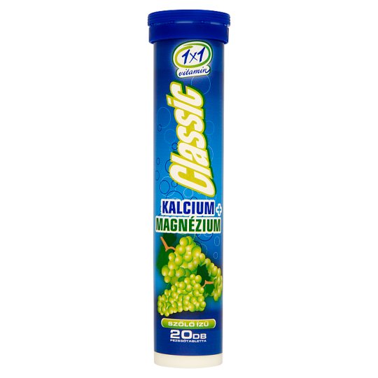 1x1 Vitaday Classic Kalcium + Magnézium szőlőízű étrend-kiegészítő pezsgőtabletta 20 db 84 g