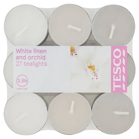 Tesco White Linen and Orchid Tealights 27 pcs Tesco Online, Tesco