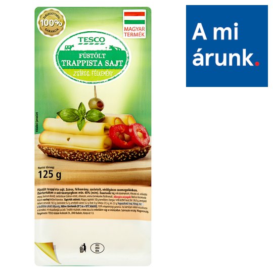 Tesco füstölt, zsíros, félkemény trappista sajt 125 g